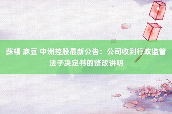 蘇暢 麻豆 中洲控股最新公告：公司收到行政监管法子决定书的整改讲明