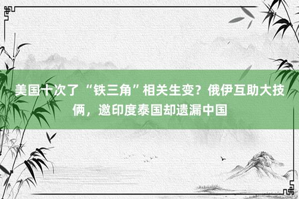 美国十次了 “铁三角”相关生变？俄伊互助大技俩，邀印度泰国却遗漏中国