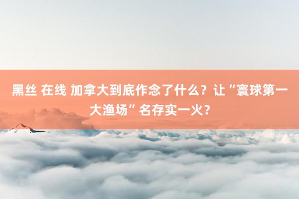 黑丝 在线 加拿大到底作念了什么？让“寰球第一大渔场”名存实一火？