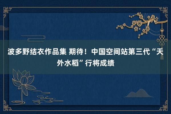 波多野结衣作品集 期待！中国空间站第三代“天外水稻”行将成绩