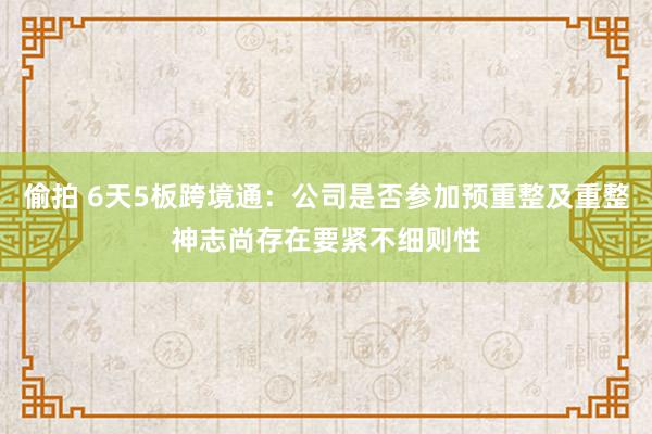 偷拍 6天5板跨境通：公司是否参加预重整及重整神志尚存在要紧不细则性