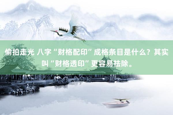 偷拍走光 八字“财格配印”成格条目是什么？其实叫“财格透印”更容易祛除。