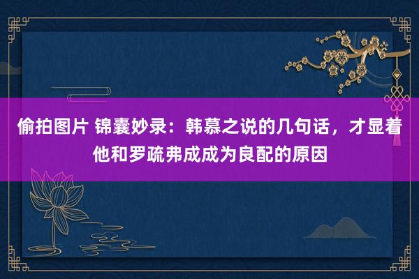 偷拍图片 锦囊妙录：韩慕之说的几句话，才显着他和罗疏弗成成为良配的原因